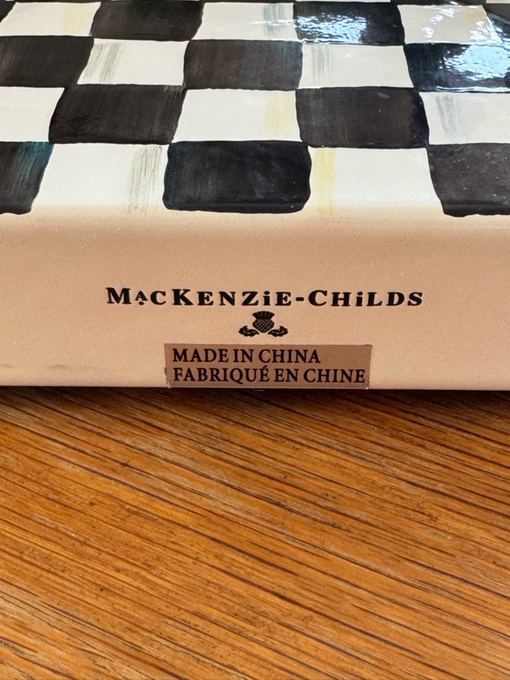 MacKenzie-Childs Enamel Black and White Check Napkin Holder - Picture 3 of 4